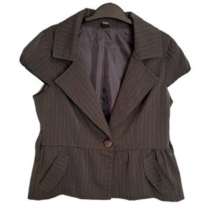 Guess Y2K‎ Office Siren Cap Sleeve Blazer Sz L Gray Pinstripe Sexy 90s NO BELT
